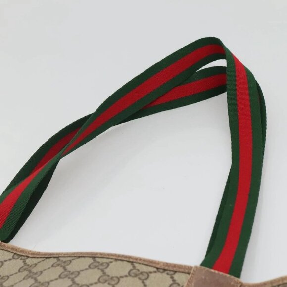 GUCCI GG Supreme Web Sherry Line Tote Bag PVC Beige Gold - Picture 8 of 15